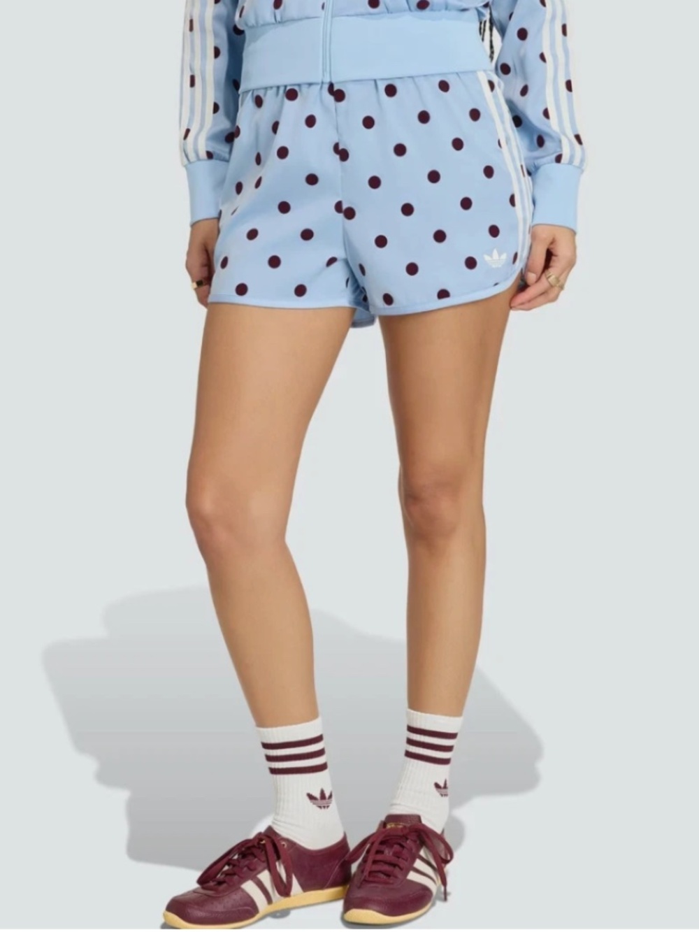 NWT Adidas Originals Blue Burgundy Polka Dot Sprinter Track Shorts